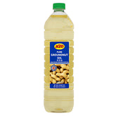 A 1-liter bottle of KTC Pure Groundnut Oil, a high smoke point cooking oil, features a green cap and a blue label with peanut images.